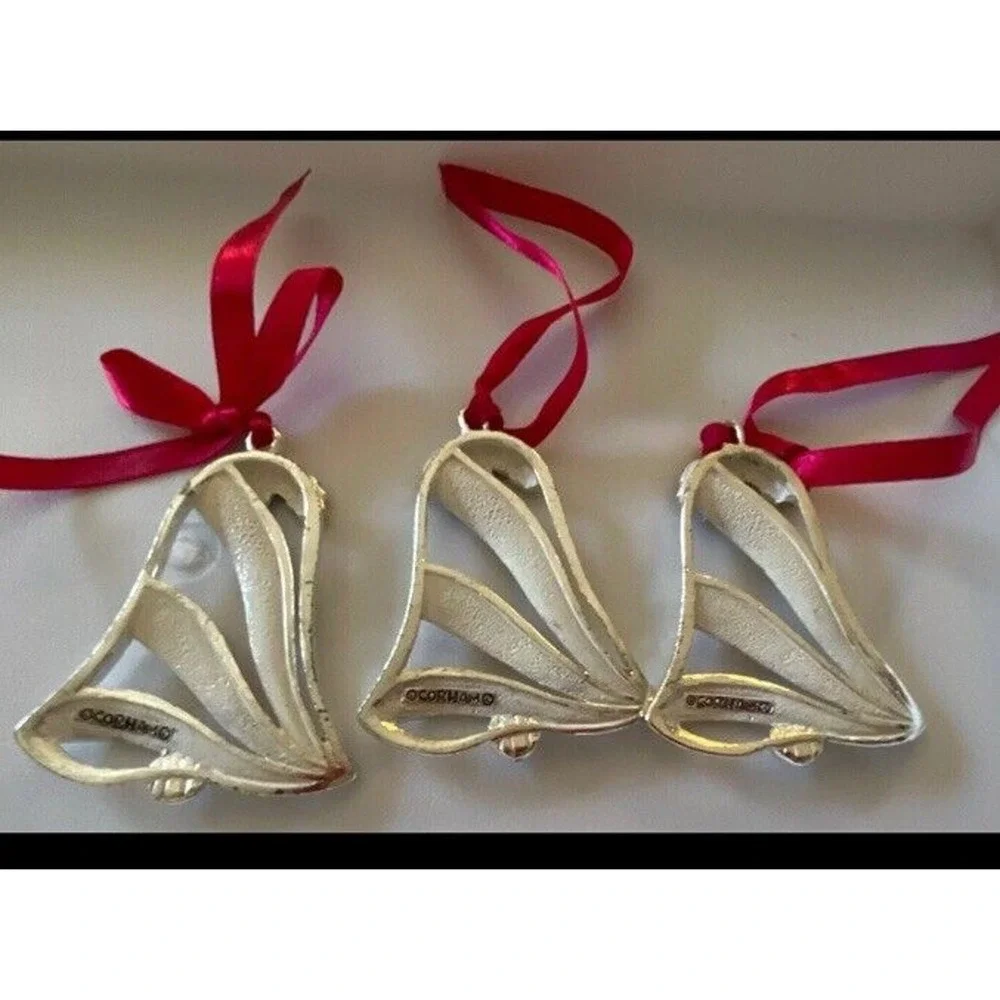 Gorham Silver Bells Red‎ Blue Yellow Christmas Ornaments -All three